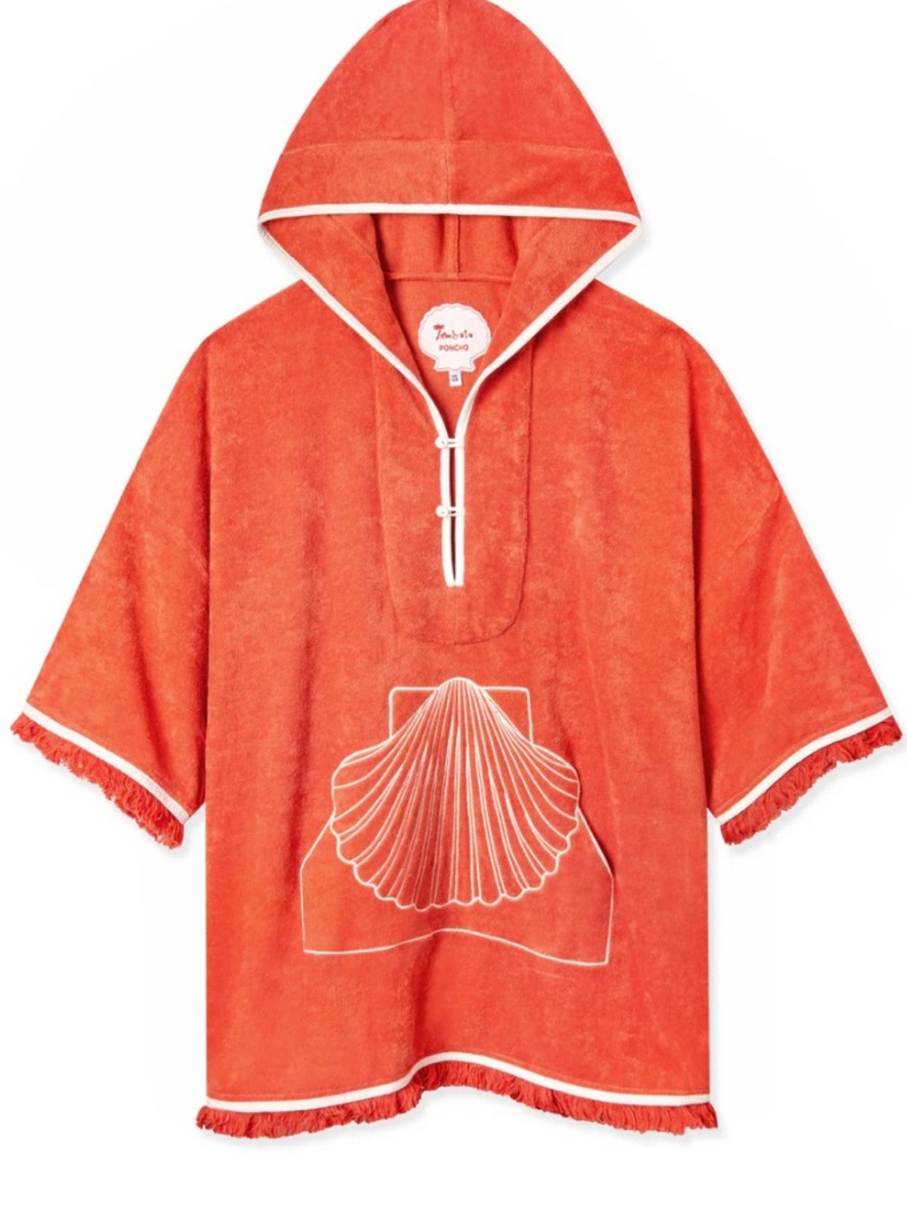 Scallop Beach Towel Top - Orange with White Trim and Shell Embroidered Pocket - Picture 5 of 16